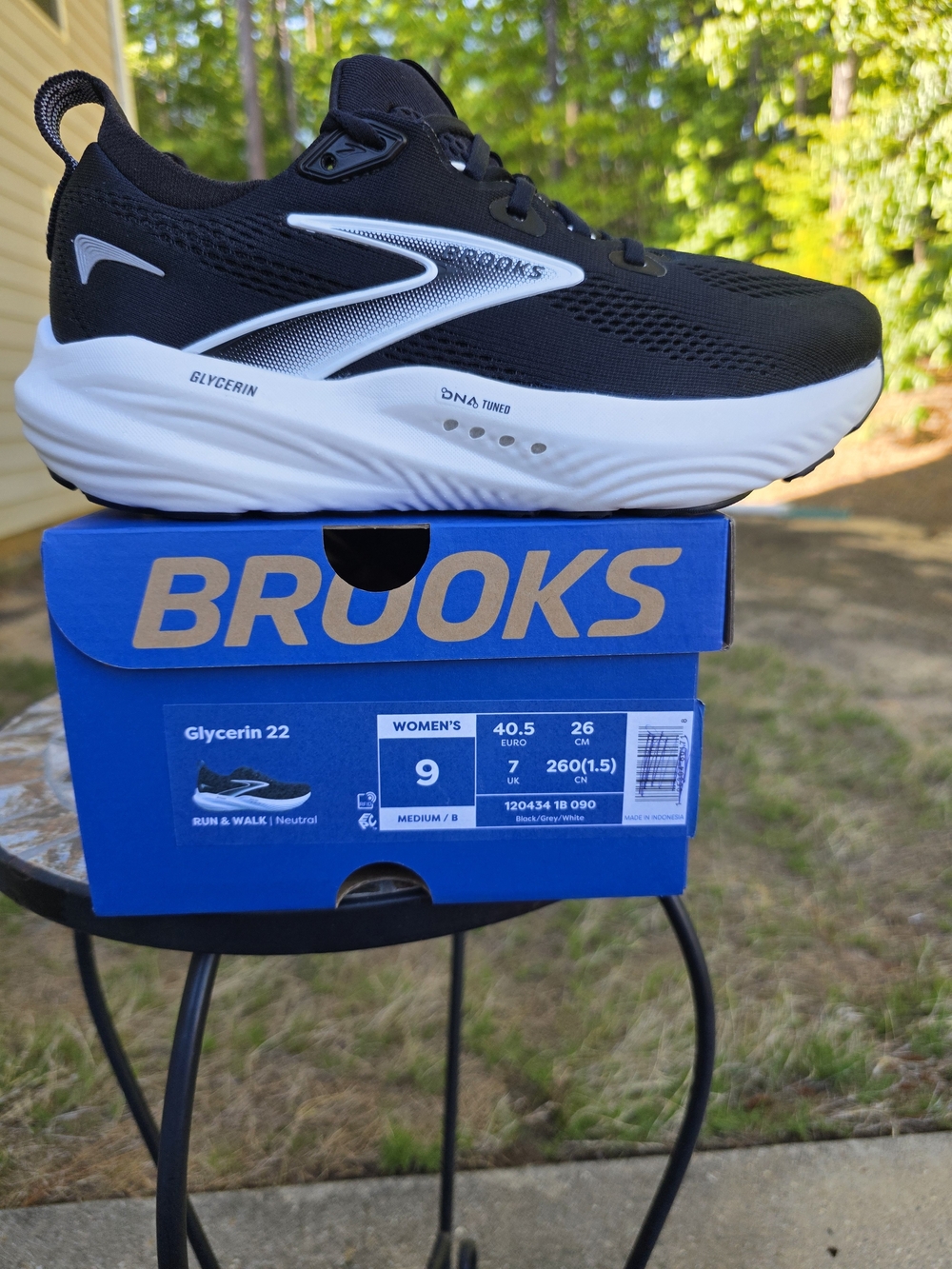 Brooks Glycerin 22 1204341B090 Black/White Running Shoe Women Sz 9 B Worn 1x Box